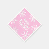 ベビーピンクのスノーフレークの赤ちゃんシャワー外は寒い スタンダードカクテルナプキン (角)