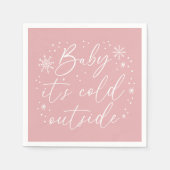 ベビーピンクのスノーフレークの赤ちゃんシャワー外は寒い スタンダードカクテルナプキン (正面)