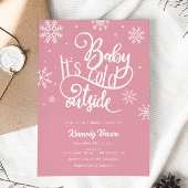 ベビーピンクのスノーフレークの赤ちゃんシャワー外は寒い 招待状