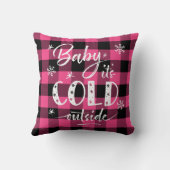 ベビーピンクのバッファロー・プレイド外は寒い クッション (裏面)