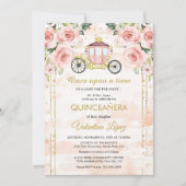 ベビーピンクのバラのプリンセスシンデレラのキンセアニエラ 招待状 (正面)