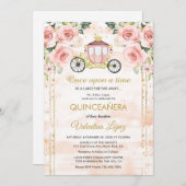 ベビーピンクのバラのプリンセスシンデレラのキンセアニエラ 招待状 (正面/裏面)