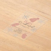 ベビーピンクのビーニーの赤ちゃんシャワー外は寒い アクリル招待状 (レイダウン)