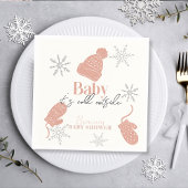 ベビーピンクのビーニーの赤ちゃんシャワー外は寒い スタンダードカクテルナプキン