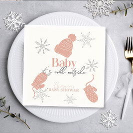 ベビーピンクのビーニーの赤ちゃんシャワー外は寒い スタンダードカクテルナプキン