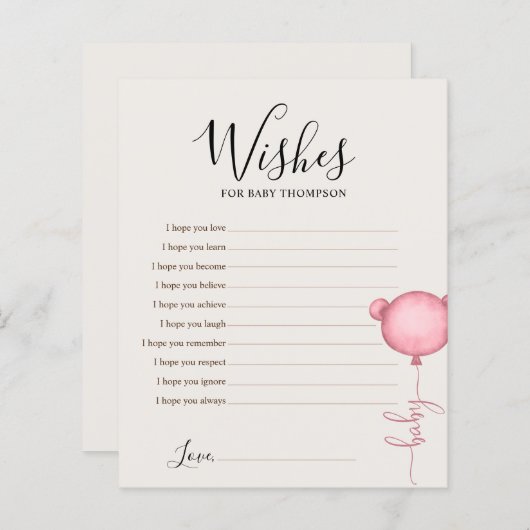 ベビーピンクのビーリーかわいい赤ちゃんシャワーゲームの願い (正面/裏面)