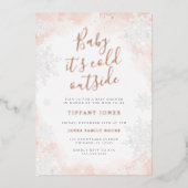 ベビーピンクのベビーシャワー外は寒い 箔招待状 (正面)