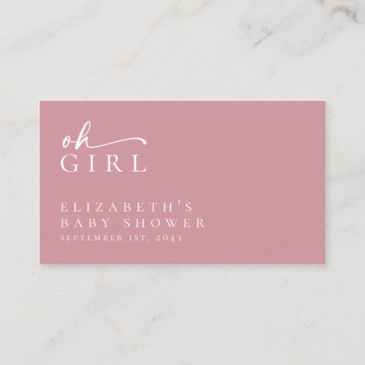 ベビーピンクのミニマリスト赤ちゃんシャワー用の本 エンクロージャーカード (裏面)