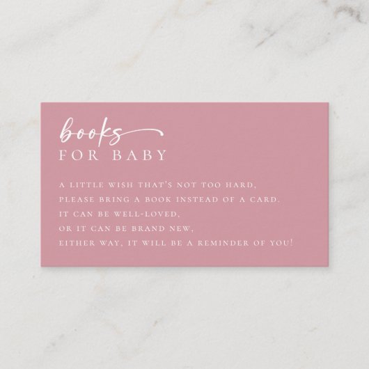 ベビーピンクのミニマリスト赤ちゃんシャワー用の本 エンクロージャーカード (正面)