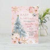 ベビーピンクの冬のスノーフレークベビー外は寒い 招待状 (スタンド正面)