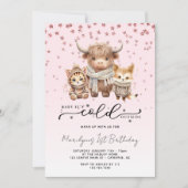 ベビーピンクの外は寒い1歳の誕生日 招待状 (正面)