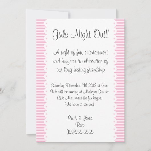 ベビーピンクの女の子の夜の外への招待状 招待状 (正面)