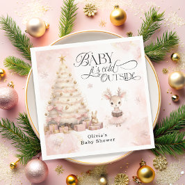 ベビーピンクの女の子の鹿の赤ちゃんシャワー外が寒い スタンダードカクテルナプキン