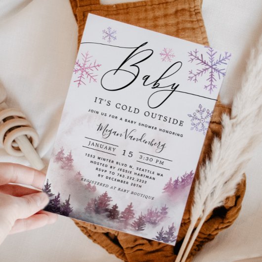 ベビーピンクの山の赤ちゃんシャワー外は寒い 招待状
