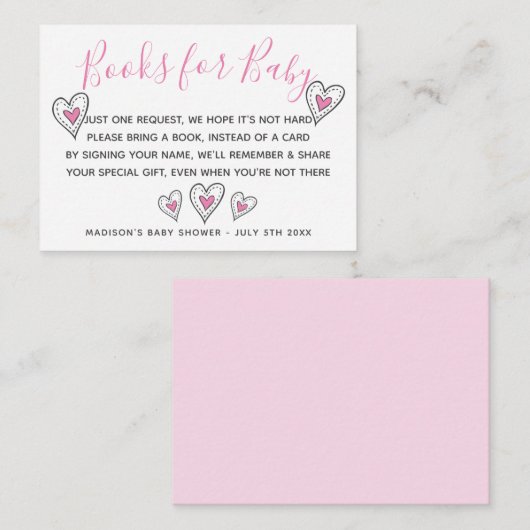 ベビーピンクの愛の本ハート赤ちゃんシャワー エンクロージャーカード (正面/裏面)