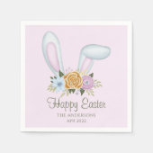 ベビーピンクの水色の花バニーイヤーイースター スタンダードカクテルナプキン (正面)
