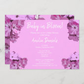 ベビーピンクの花のベビーシャワー招待状 招待状 (正面/裏面)