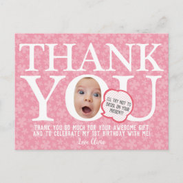 ベビーピンクの花の面白いカスタム誕生日ありがとう ポストカード