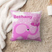 ベビーピンクの象と花パーソナライズされた クッション (ブランケット)