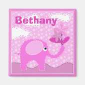 ベビーピンクの象と花パーソナライズされた マグネット (正面)
