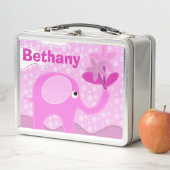 ベビーピンクの象と花パーソナライズされた メタルランチボックス (インサイチュ)