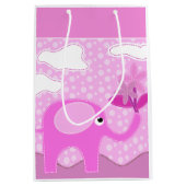 ベビーピンクの象と花 ミディアムペーパーバッグ (正面)