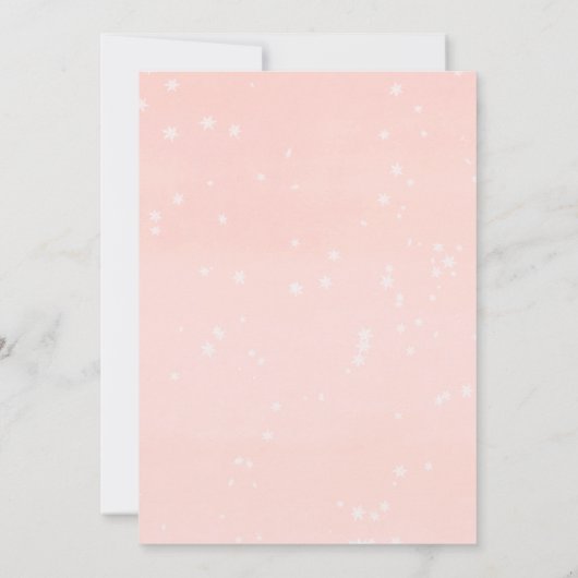 ベビーピンクの金ゴールドガールクリスマス外は寒い 招待状 (裏面)