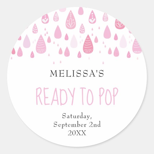 ベビーピンクの雨粒の準備ができていポップ・アートのる ラウンドシール (正面)