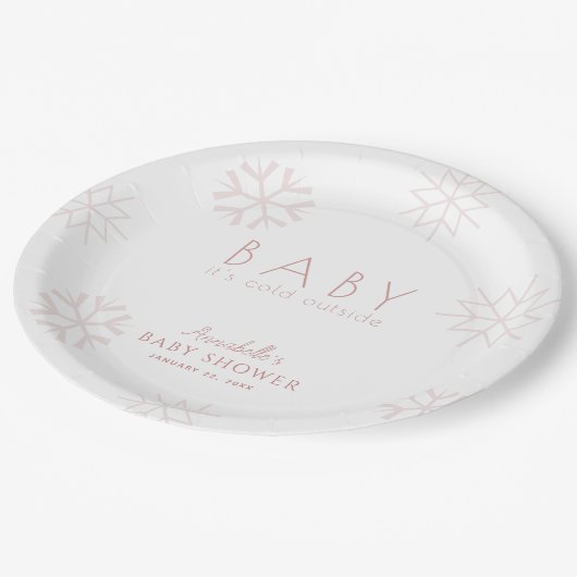 ベビーピンクの雪片の外は寒いベビーシャワー ペーパープレート (アングル)