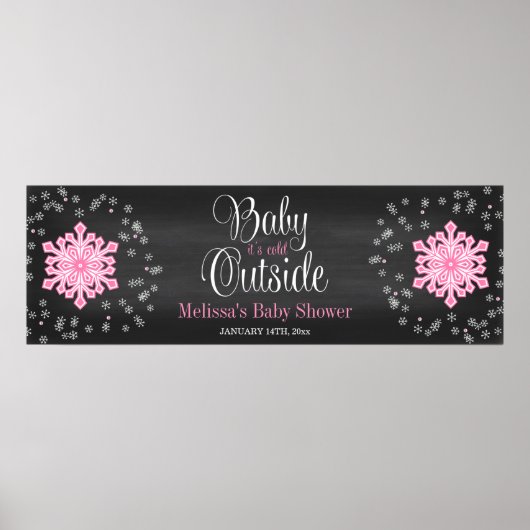 ベビーピンクの雪片の外は寒いベビーシャワー ポスター (正面)