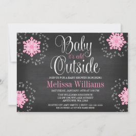 ベビーピンクの雪片の外は寒いベビーシャワー 招待状