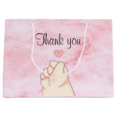 ベビーピンクの韓国語ハート ラージペーパーバッグ (正面)