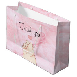 ベビーピンクの韓国語ハート ラージペーパーバッグ