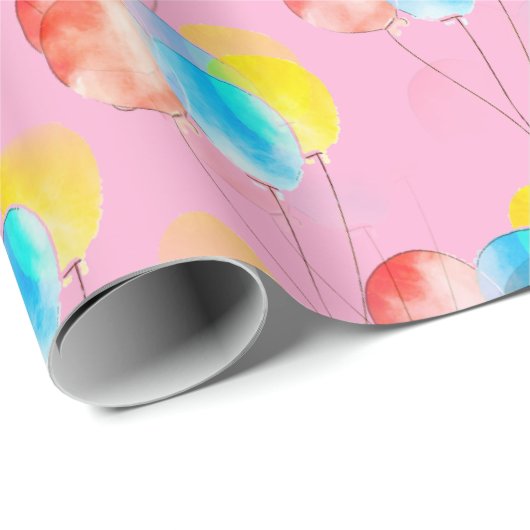 ベビーピンクウォーターカラーバルーンパターンガール誕生日 ラッピングペーパー (ロールコーナー)