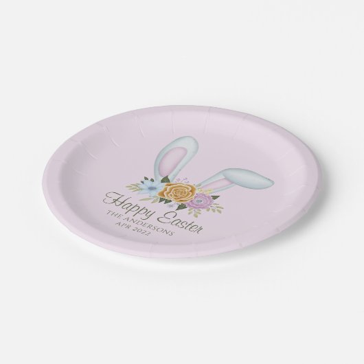 ベビーピンクウォーターカラーフローラバニーイヤーイースター ペーパープレート (アングル)