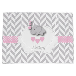 ベビーピンクエレファント🐘デザイン – ベビーガールシャワー ラージペーパーバッグ