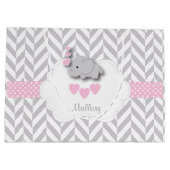 ベビーピンクエレファント🐘デザイン – ベビーガールシャワー ラージペーパーバッグ (裏面)