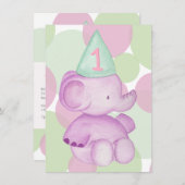 ベビーピンクエレファント1st誕生日パーティー招待状 招待状 (正面/裏面)