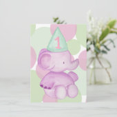 ベビーピンクエレファント1st誕生日パーティー招待状 招待状 (スタンド正面)