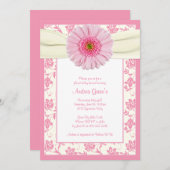 ベビーピンクガーベラアイボリーベビーシャワー招待状 招待状 (正面/裏面)