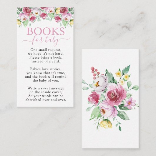 ベビーピンクガール赤ちゃんシャワー用の本 エンクロージャーカード (正面/裏面)