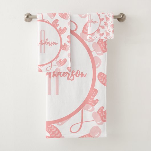 ベビーピンククリスマスウィンターミッテンス&ハッツモノグラム バスタオルセット (インサイチュ)