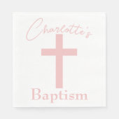 ベビーピンククロスと名前をカスタムするバプテスマ スタンダードランチョンナプキン (正面)