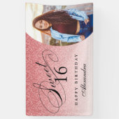 ベビーピンクグリッタースウィート16パーソナライズされた写真 横断幕 (縦)