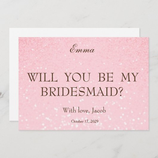 ベビーピンクグリッター私の花嫁になる 招待状 (正面/裏面)