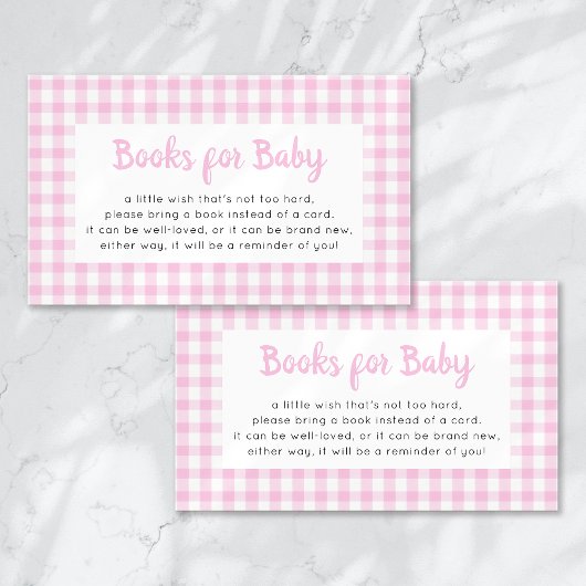 ベビーピンクジンガム赤ちゃんシャワー用の本 エンクロージャーカード
