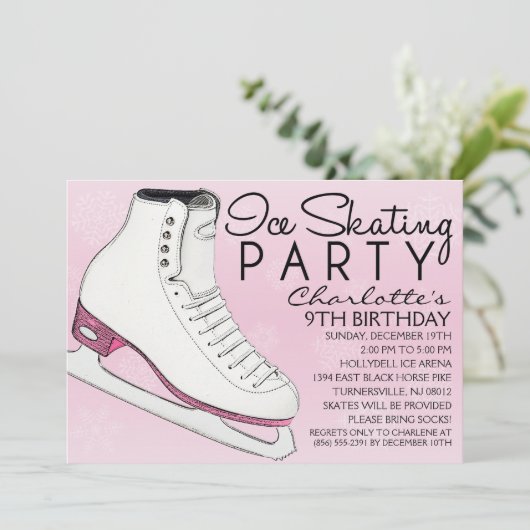 ベビーピンクスケートメイツアイススケートで滑る誕生会 招待状 (スタンド正面)
