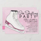 ベビーピンクスケートメイツアイススケートで滑る誕生会 招待状 (正面/裏面)