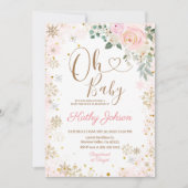 ベビーピンクスノーフレークフローラベビーシャワー 招待状 (正面)