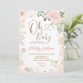 ベビーピンクスノーフレークフローラベビーシャワー 招待状 (スタンド正面)